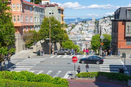 View of Lombard Street on a sunny day in San Francisco,CA,USA