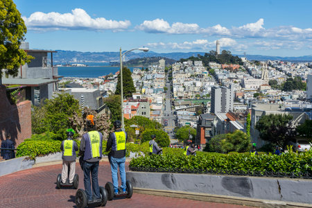 View of Lombard Street on a sunny day in San Francisco,CA,USA