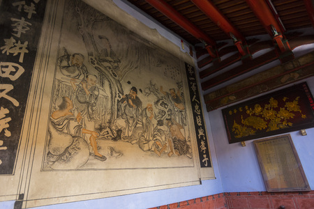 Interior view of Leong San Tong Khoo Kongsi clan house in Penang, Malaysiaのeditorial素材