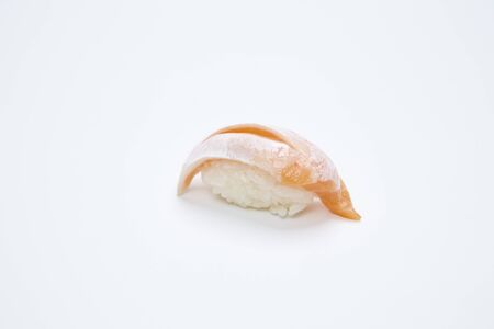Salmon Sushi on white background in closeupの写真素材