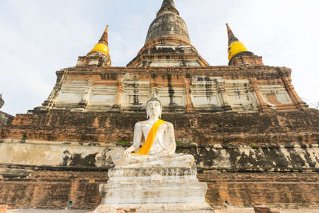 Ruin Pagoda of Wat Yai Chaimongkol in Ayutthaya ,Thailand.のeditorial素材