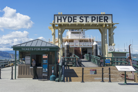 Sunny Day View of Hyde St. Pier at Fisherman's Wharf, part of the San Francisco Maritime National Park in San Francisco,CAのeditorial素材