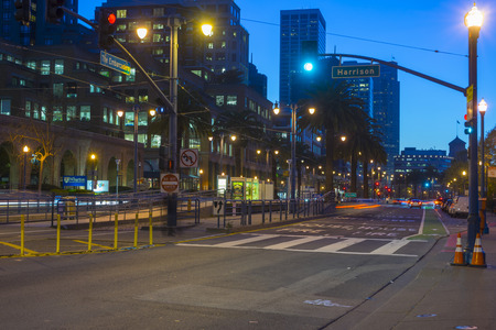 Twilight view corner of the Embarcadero St. and Folsom St. in San Francisco,California.のeditorial素材