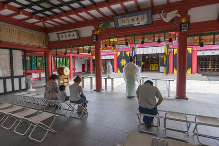 Unidentified people make a pray at Naminoue Shrine in Naha, Okinawa, Japanのeditorial素材