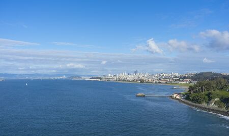 View of San Francisco Bay and cityscape from Golden Gate Bridge.の写真素材