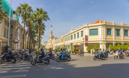 The People's Committee of Ho Chi Minh City with blue sky in Ho Chi Minh, Vietnam.のeditorial素材