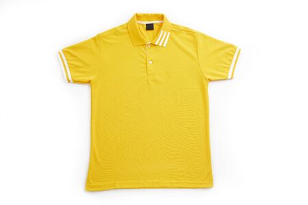 Blank Polo shirt color yellow front view on white backgroundの写真素材