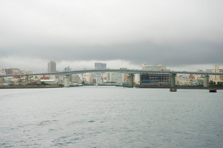Landscape view of Naha Cruise Terminal in rainy day in Naha, Okinawa, Japan