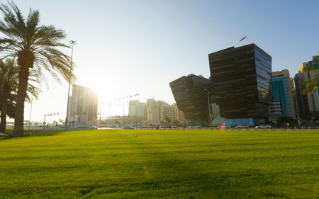 Cornish Walk Way Park with blue sky in Doha, Qatar