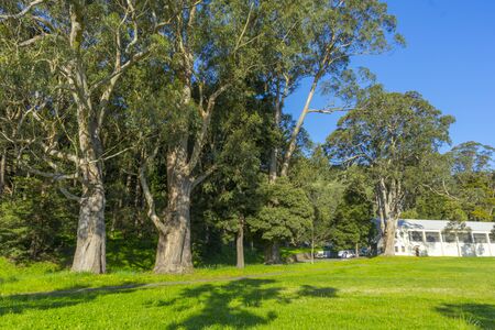 Beautiful landscape of house and green mountain in Fort Baker. Fort Baker is one of the most famous elements of California's Golden Gate National Recreation Area.の写真素材