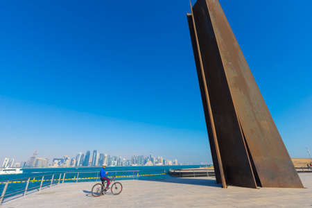 The 7 Sculpture By Richard Serra with blue sky in Doha, Qatarのeditorial素材