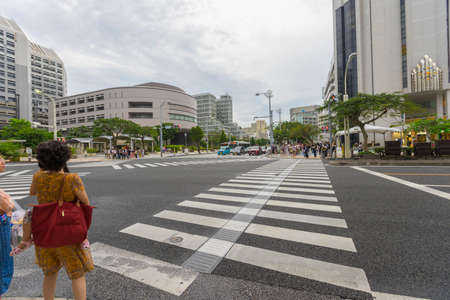Street view of intersection at Kokusai Shopping Street in Naha, Okinawa, Japanのeditorial素材