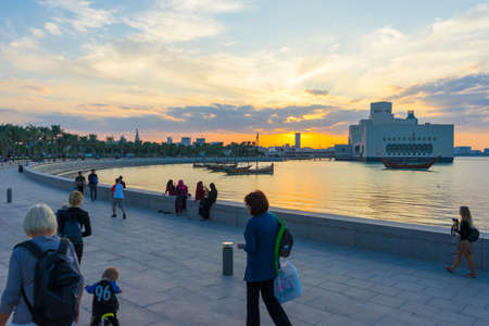 Night scene of the Museum of Islamic Art, Doha, Qatarのeditorial素材