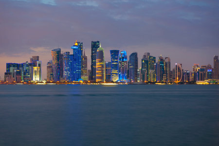 Panorama of Doha at dawn. Doha, Qatar.