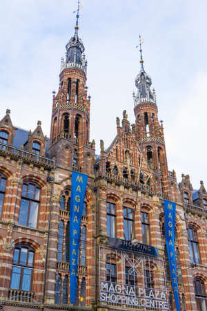 Beautiful architecture of Magna Plaza shopping center, the former main post office in Amsterdam, Netherlandsのeditorial素材