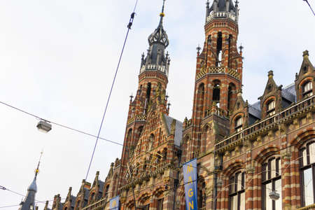 Beautiful architecture of Magna Plaza shopping center, the former main post office in Amsterdam, Netherlandsのeditorial素材