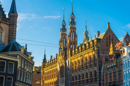 Beautiful architecture of Magna Plaza shopping center, the former main post office in Amsterdam, Netherlandsのeditorial素材