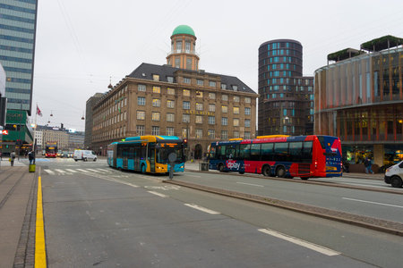 Street view with people commute on the road in Copenhagen, Denmark