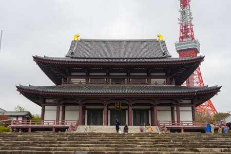 The Zojo-ji Temple with blue sky in Tokyo, Japanのeditorial素材