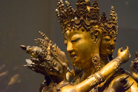 Ancient Chinese Buddha sculpture in the museum. Beautiful Buddha statue.のeditorial素材