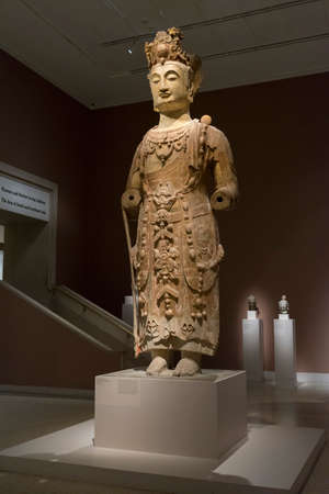 Ancient stone statue of Buddha in museum.の写真素材