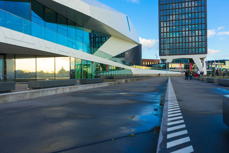 The futuristic building shape of the Eye Film Museum in Amsterdam, Netherlands.