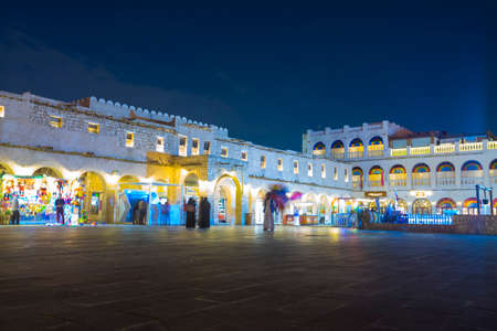 Night scene of Souq Waqif in Doha, Qatarのeditorial素材