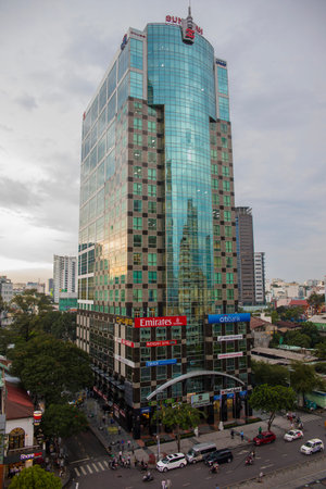 Evening view of Nguyen Hue Walking Street in downtown district of Ho Chi Minh City, Vietnam