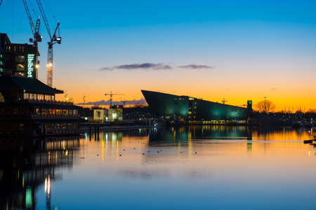 Beautiful sunrise view of NEMO Science Museum in Amsterdam, Netherlandsのeditorial素材