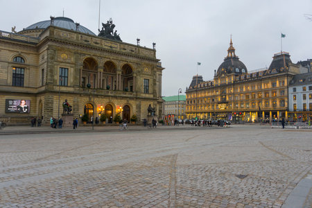 The Royal Danish Theater at dusk in Copenhagen, Denmark