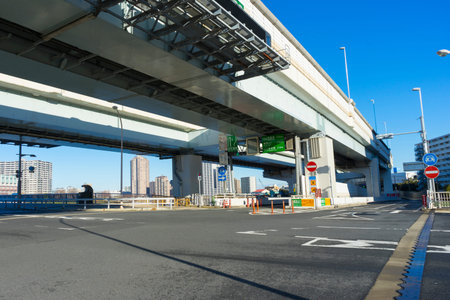The modern Metropolitan Expressway Rte No.6 near Sumida river in Tokyo, Japan