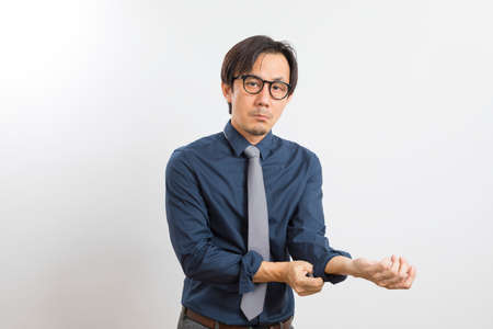 Portrait asian businessman in suit with confident and friendly isolated on white background, business man smart with success, manager or executive with handsome and leadership.の写真素材