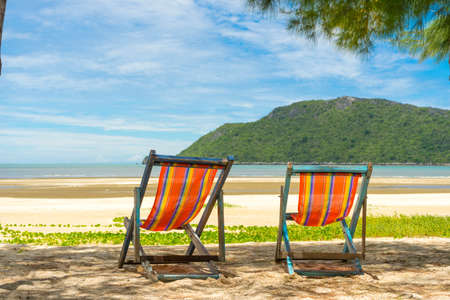 White Sandy Beach of Laem Sala beach which is Flanked On Three Sides By Dry Limestone Hills, Thailand.の写真素材