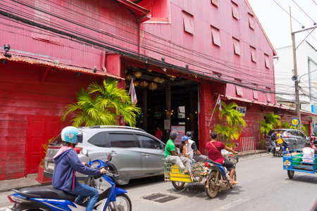 Main building of Red rise mill in Songkhla old town, known as Hub Ho Hin rice mill in Songkhla, Thailand.のeditorial素材
