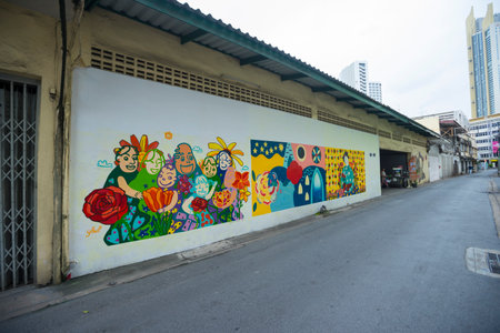 Old Alley of Talad Noi, one of the oldest neighbourhoods in Bangkok, Thailand.のeditorial素材