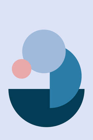 Trendy bauhaus pattern. Bauhaus poster. Blue and pink geometric abstract circle shapes.の写真素材