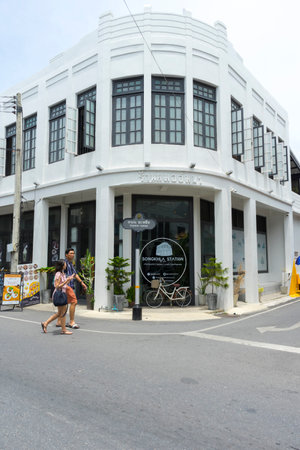 The beautiful old building at Nang ngam road during day time in Songkhla, Thailandのeditorial素材