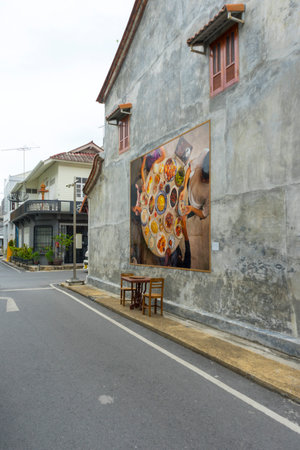 The beautiful old building at Nang ngam road during day time in Songkhla, Thailandのeditorial素材