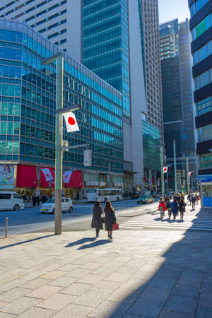 Tokyo, Japan - January 5,2020 : View of modern building and the street of Nihonbashi district in Tokyo, Japan on January 5,2020.のeditorial素材