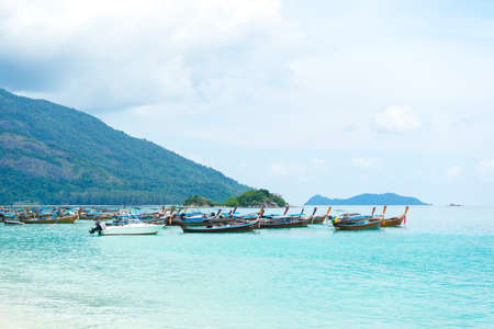 Longtail boats harbor at Ko Lipe island in Satun, Thailandのeditorial素材