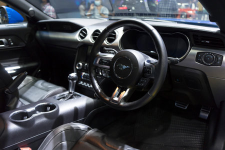Bangkok, Thailand - March 28,2021 : Ford Mustang dashboard interior and steering wheel in Bangkok,...