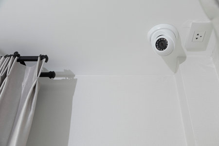 CCTV on the ceiling, CCTV camera for security in the house. CCTV camera security installed on...