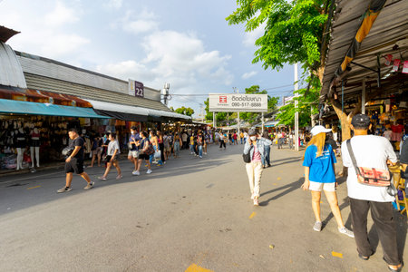 Bangkok, Thailand - Jun 4, 2022 : Crowd of tourist shopping in Chatuchak or Jatujak weekend market in Bangkok, Thailand. This place is a famous and popular travel destination amongのeditorial素材
