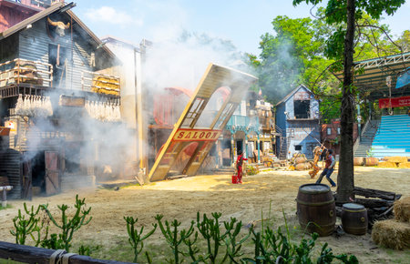 Bangkok, Thailand - Mar 6, 2022 : Exciting stunt show from Safari World in Bangkok, Thailand on Mar 6, 2022.のeditorial素材