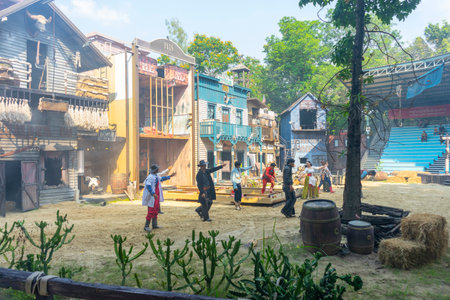 Bangkok, Thailand - Mar 6, 2022 : Exciting stunt show from Safari World in Bangkok, Thailand on Mar 6, 2022.のeditorial素材