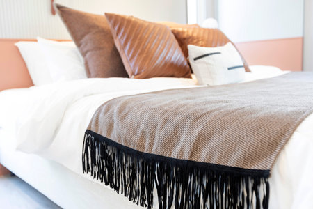 Beautiful luxury pillow on bed decoration in bedroom interior - Vintage Light Filter