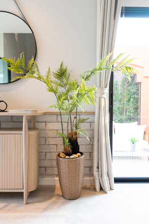 Beautiful luxury flowerpot decoration in living room interior - Vintage Light Filterの写真素材