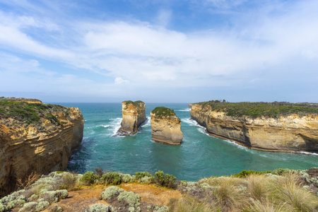Tom and Eva lookout point at Loch Ard Gorge, so named for the only two survivors of a shipwreck here in 1878. Great Ocean Road, Australia.の写真素材