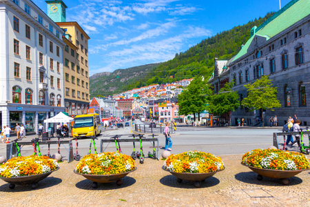 The main square of Bad Toelz is decorated with flowers,in Bad Toelz.の写真素材