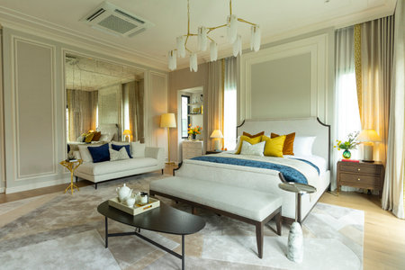 Luxury bedroom interior design in classic style with nice decoration.の写真素材